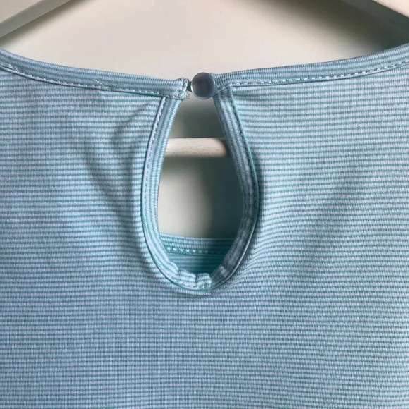 Tribal Short Sleeve Scoop Neck Stripped Top Ruffle Design Blue Aqua Sz S NWT - Picture 3 of 9